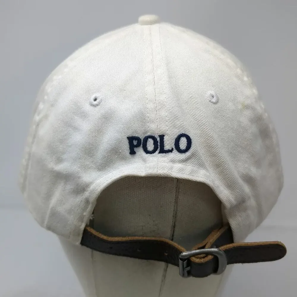 Polo Ralph Lauren Baseball Cap White Blue Brown One Size Big Pony Leather Hat